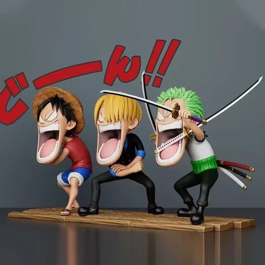 🏴‍☠️ Action Figure One Piece - Rufy, Sanji e Zoro 15cm - Tre Capitani 🔥