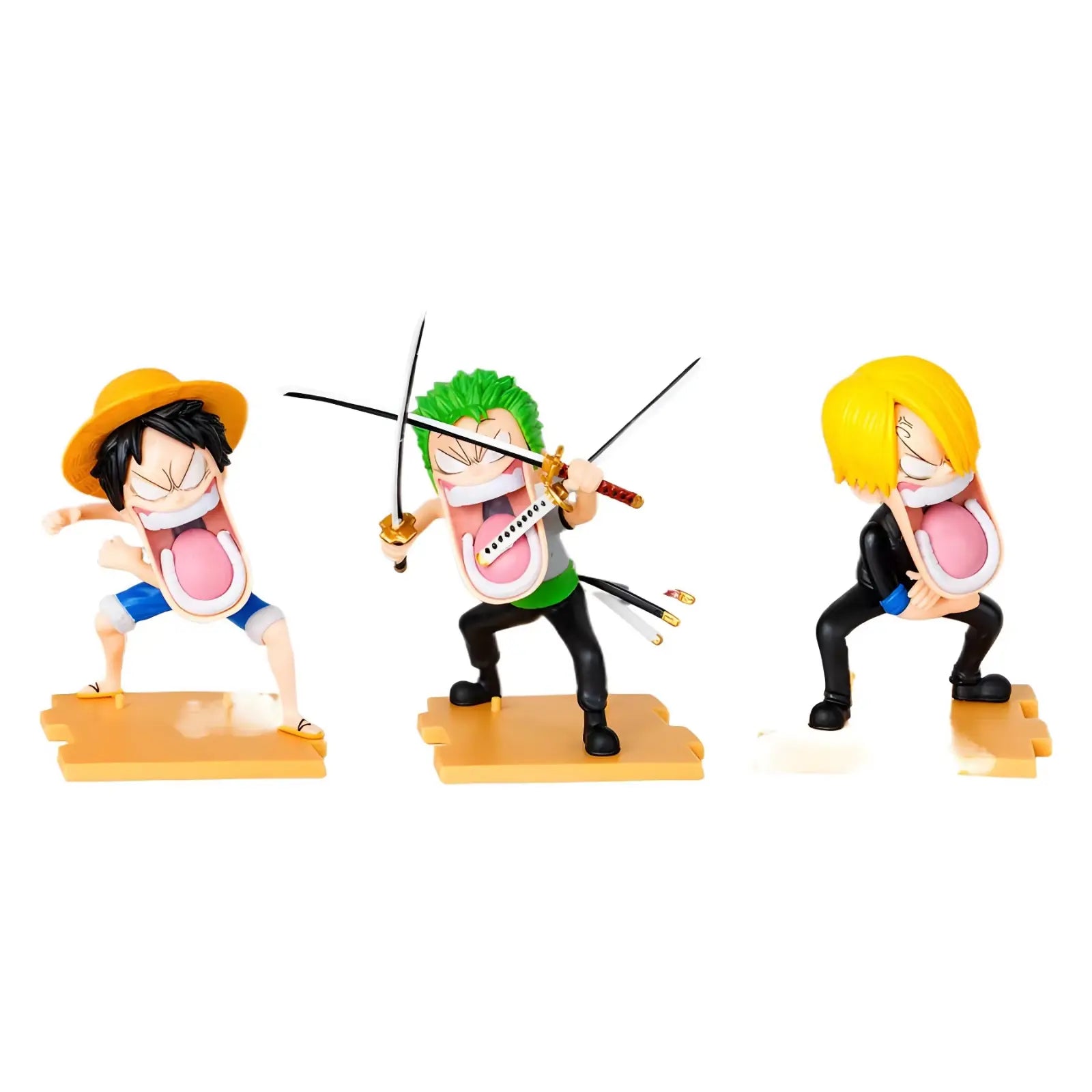 🏴‍☠️ Action Figure One Piece - Rufy, Sanji e Zoro 15cm - Tre Capitani 🔥