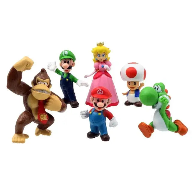 Action Figure Super Mario Bros Set 6 PZ Collezione Completa Personaggi Classici