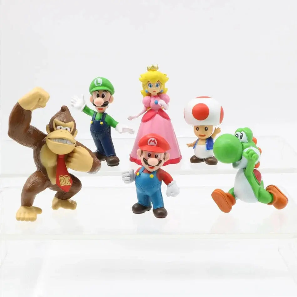 Action Figure Super Mario Bros Set 6 PZ Collezione Completa Personaggi Classici