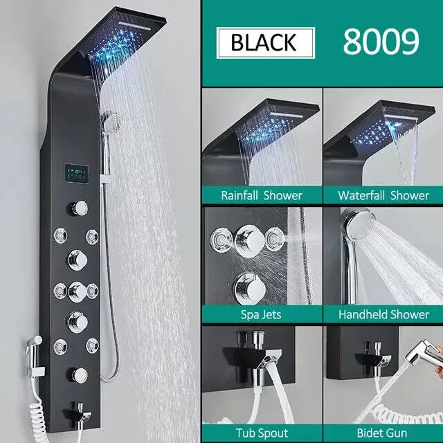 Pannello doccia idromassaggio LED Colonna Acciaio Inox cascata soffione