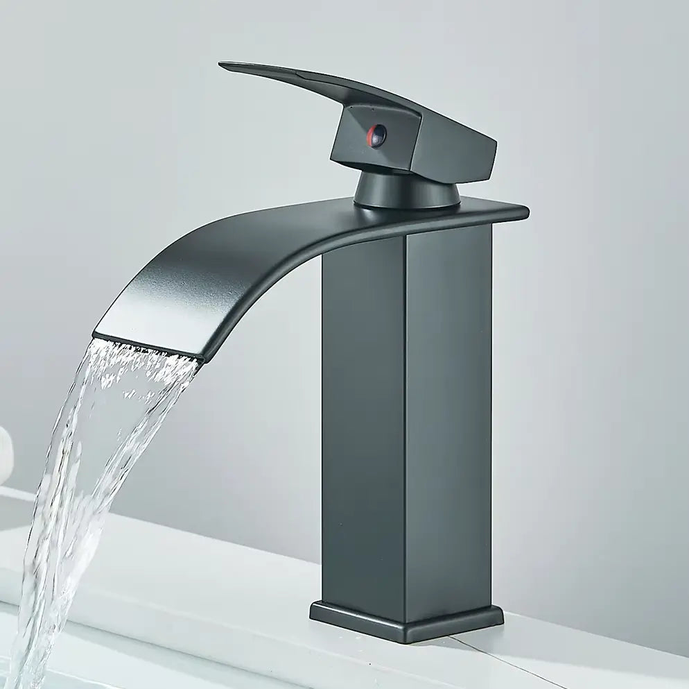 Rubinetto a cascata, lavabo nero opaco - design moderno miscelatore Lavandino