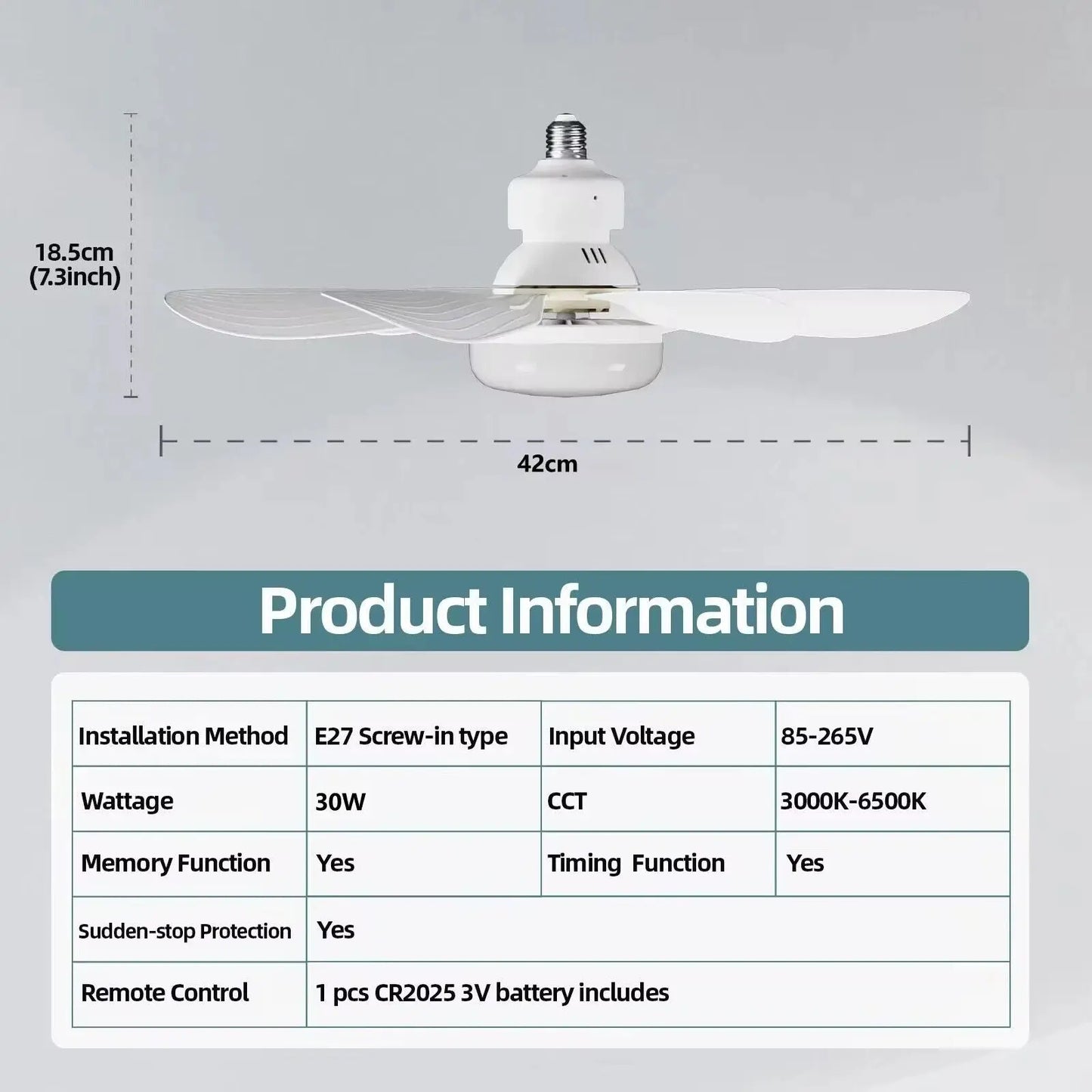 Ventilatore da Soffitto con Luce LED - 3 Velocità - Silenzioso -