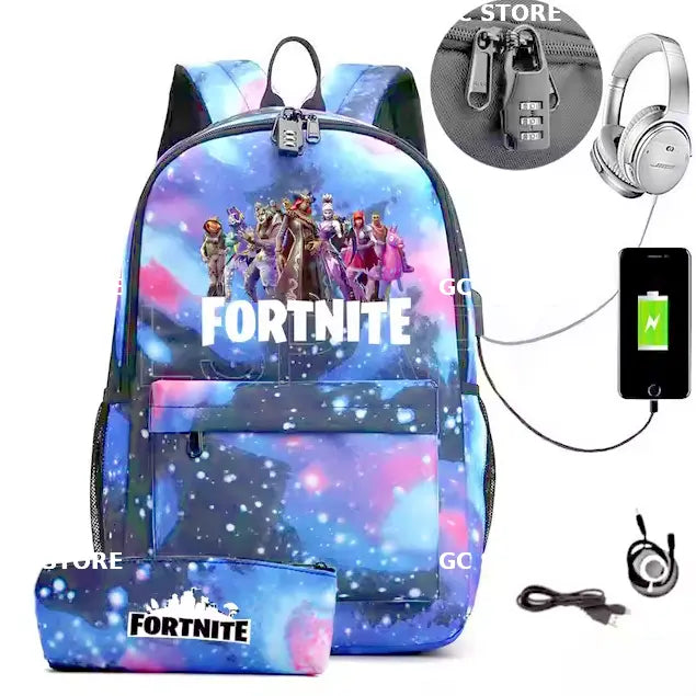 🎒 Zaino Fortnite Scuola Multifunzione | Con USB e Porta Cuffie 🎧 Borsellino